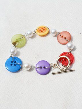 Upcycled Rainbow Pride Button Bracelet